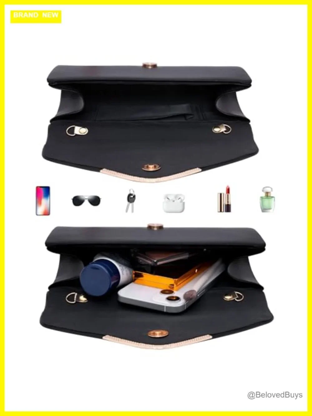 Vegan Leather Envelope Clutch with Detachable Chains for Evening & Wedding